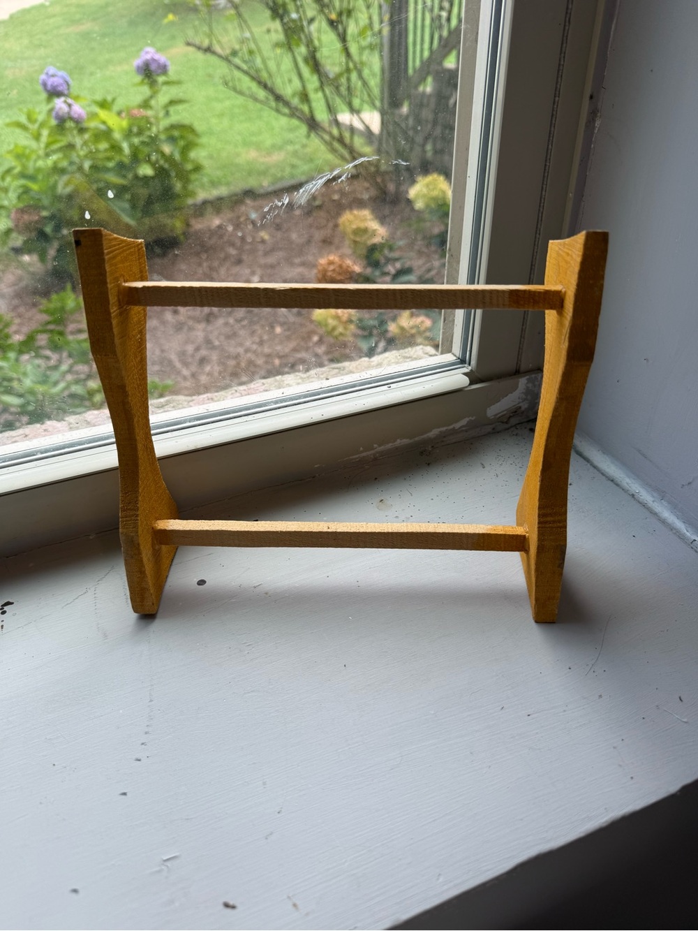 Small Wooden Two-Rung Display Rack - Yellow/Tan